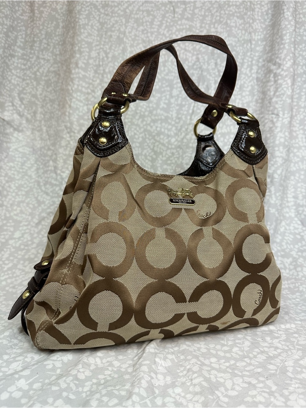 Coach Madison Maggie Optic C hobo shoulder bag in brown and tan